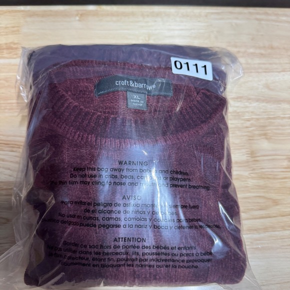 Croft & Barrow Mens XL Burgundy Red Textured Chenille Knit Crewneck Sweater - Picture 8 of 10